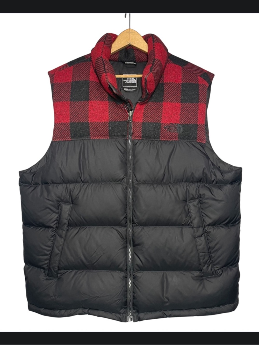 The North Face Nuptse 700 Down Puffer Vest Jacket Mens XL Buffalo Plaid Red Blk